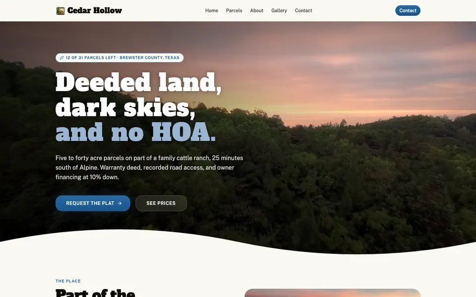 Home page of Cedar Hollow, a demo off grid website