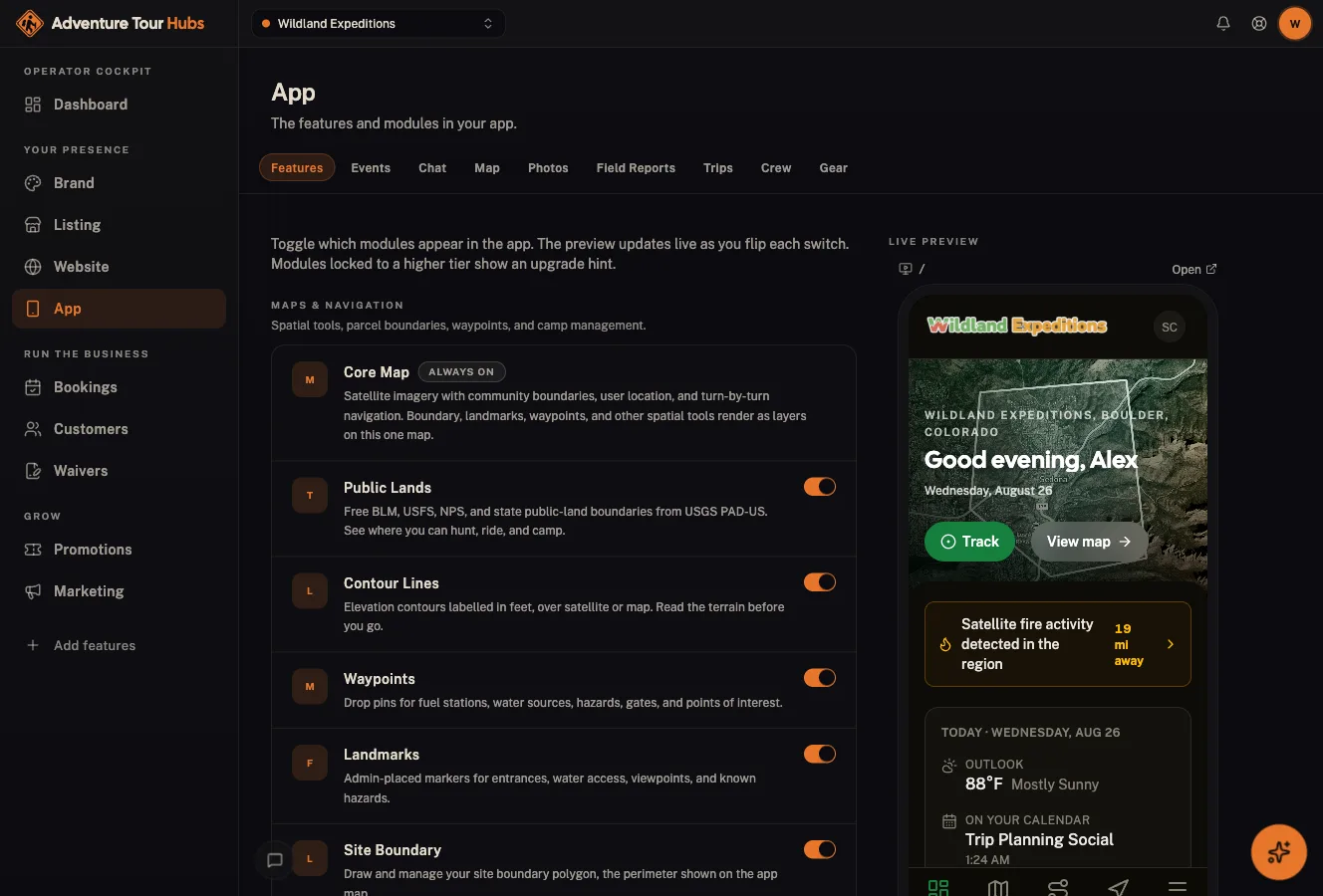 Adventure Hubs cockpit: Your brand in the app