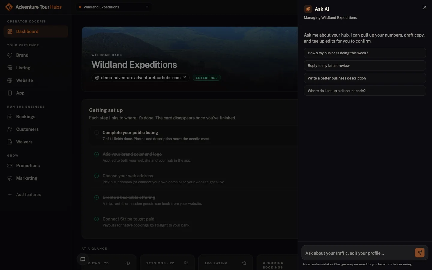 Adventure Hubs cockpit: AI assistant