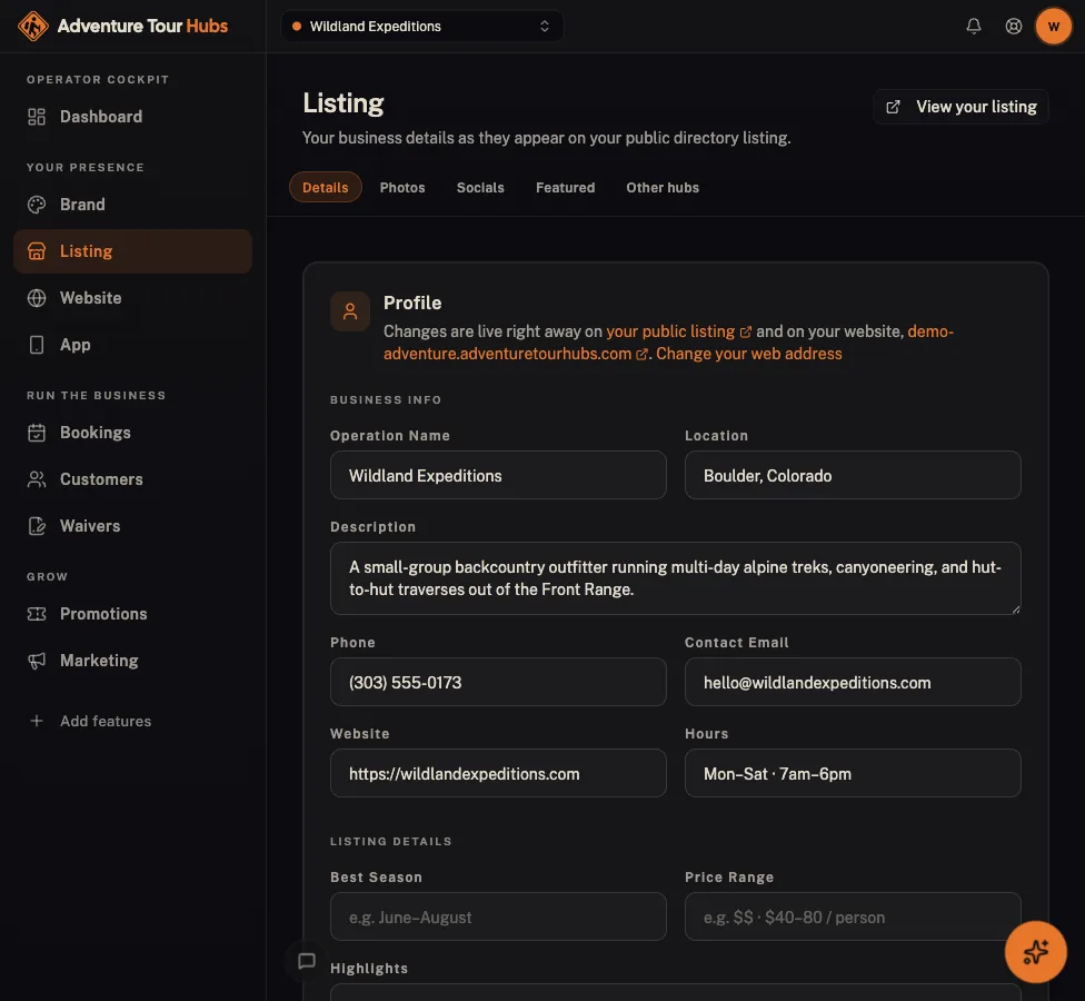 Adventure Hubs cockpit: Directory listing